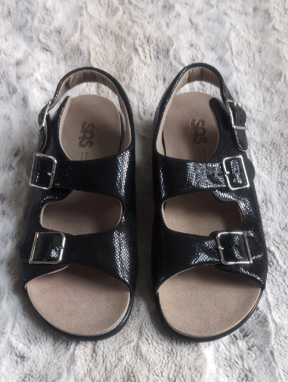 SAS Black Snake Relaxed Walking Comfort Sandal